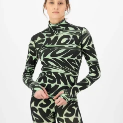 Mons Royale Women's Cascade Merino Base Layer Mock Neck Long Sleeve Signal Lost Matcha