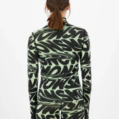 Mons Royale Women's Cascade Merino Base Layer Mock Neck Long Sleeve Signal Lost Matcha