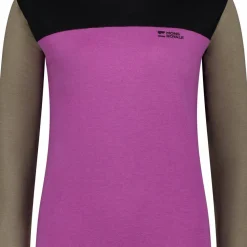 Mons Royale Women's Yotei Merino High Neck Long Sleeve Purple Bolt/Walnut/Black