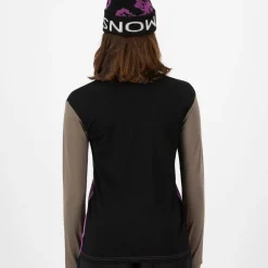 Mons Royale Women's Yotei Merino High Neck Long Sleeve Purple Bolt/Walnut/Black