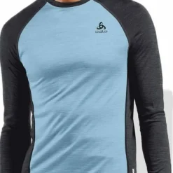 Odlo Men's Performance Wool 150 Base Layer Provincial Blue - Dark Grey Melange