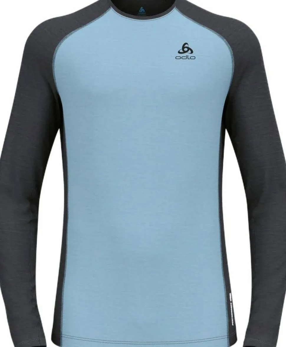 Odlo Men's Performance Wool 150 Base Layer Provincial Blue - Dark Grey Melange