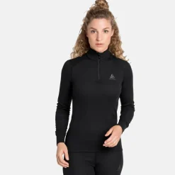 Odlo Women's Active Warm Eco Half-Zip Turtleneck Base Layer Top Black