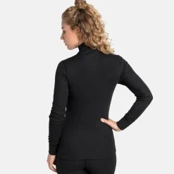 Odlo Women's Active Warm Eco Half-Zip Turtleneck Base Layer Top Black