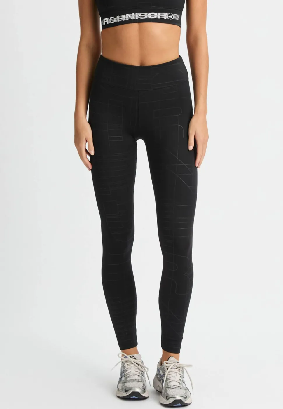 Röhnisch Women's Logo Effect High Waist Tights Black Logo Emboss