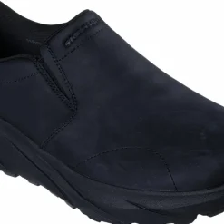 Skechers Men's Leather Round Toe Dual Gore Slip-Ins Black