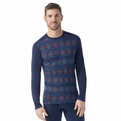 Smartwool Men's Classic Thermal Merino Base Layer Crew Boxed Deep Navy Paths Crossed