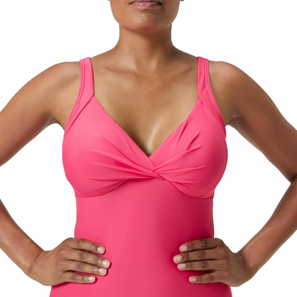 Speedo Womens Shaping Cross Knot 1 Piece Dark Pink
