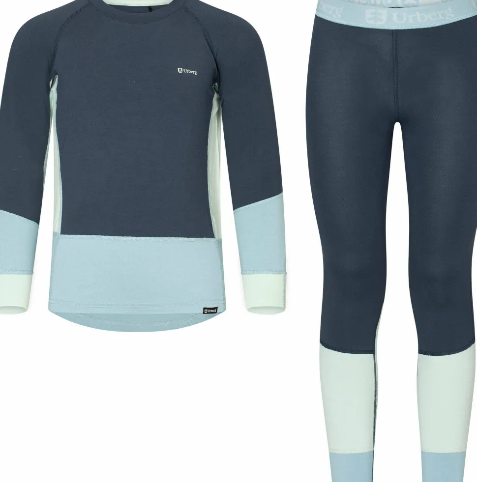 Urberg Juniors' Tree Base Layer Set Blue Nights/stone Blue/celadon