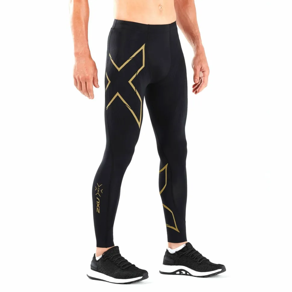 2XU Men's MCS Run Compression Tights Black/Gold Reflective