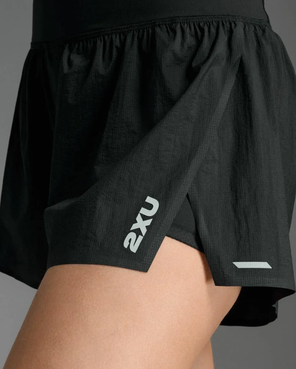 2XU Women's Aero Hi-Rise 2-In-1 3 Inch Shorts Black/silver Reflective