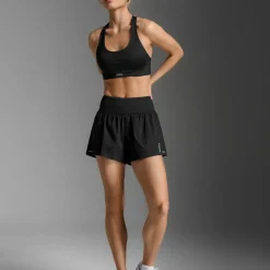 2XU Women's Aero Hi-Rise 2-In-1 3 Inch Shorts Black/silver Reflective