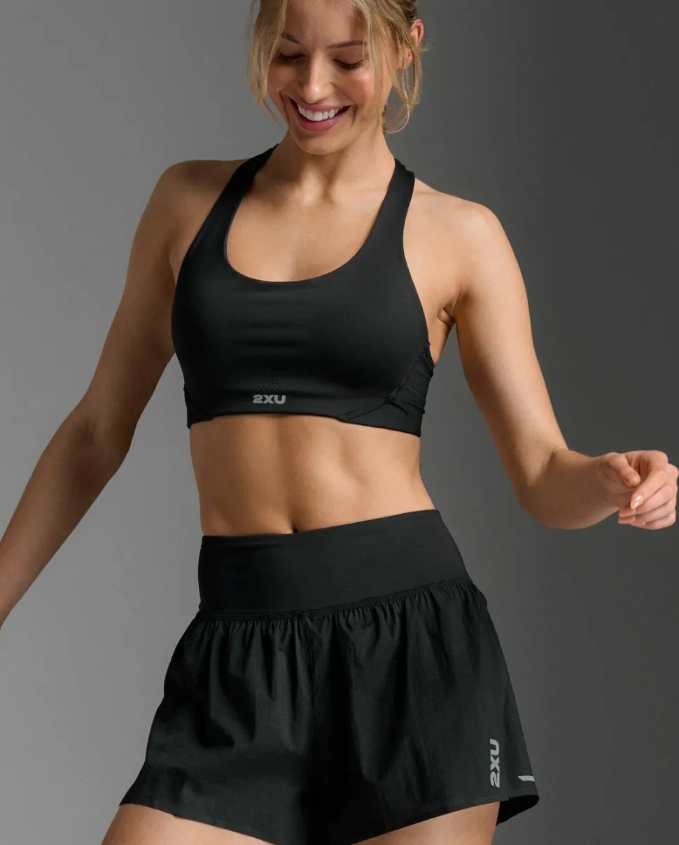 2XU Women's Aero Hi-Rise 2-In-1 3 Inch Shorts Black/silver Reflective